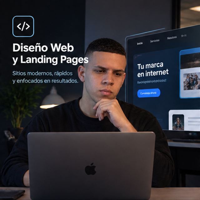 Johan diseñando una página web en la laptop